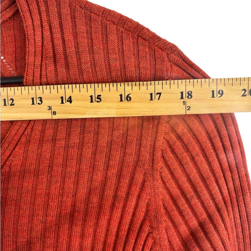 Eileen Fisher Merino wool V-neck Ribbed Tunic Sweater Size M Burnt Orange - Picture 9 of 12